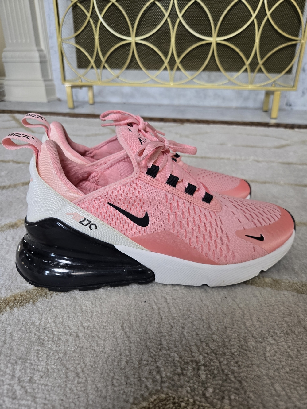 Nike Air Max 270 GS 'Bleached Coral' Pink/Black Running Shoes - Picture 9 of 9